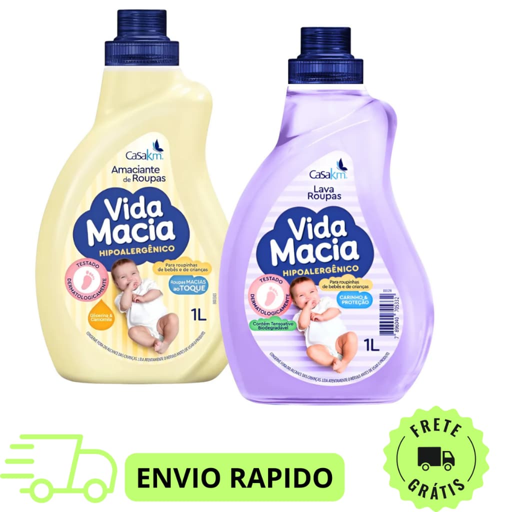 Lava Roupas Vida Macia 1L  Amaciante 1L E Tira Manchas 500ML Variaçoes (Promoção)