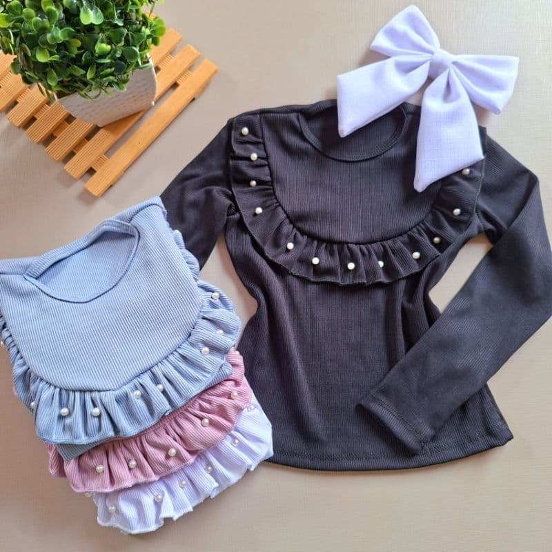 Blusa Infantil Manga Longa Ribana Babado