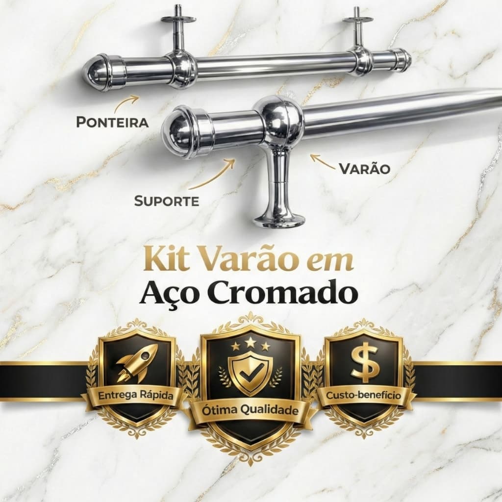 Kit Varão de Cortina Aço Cromado Design Moderno Alta Resistencia 28mm