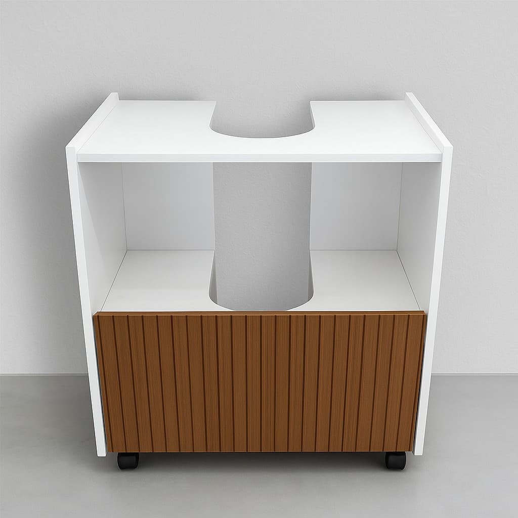 Gabinete De Banheiro Organizador Àrmario 1 Porta Pia De Coluna Com Rodízios Cor Branco Ripado