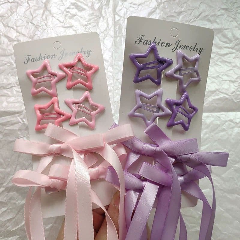 Presilha de Cabelo Estrela com Laço de Cetim - Acessório Infantil Vibrante Perfeito para Looks de Show, Festas e Meninas