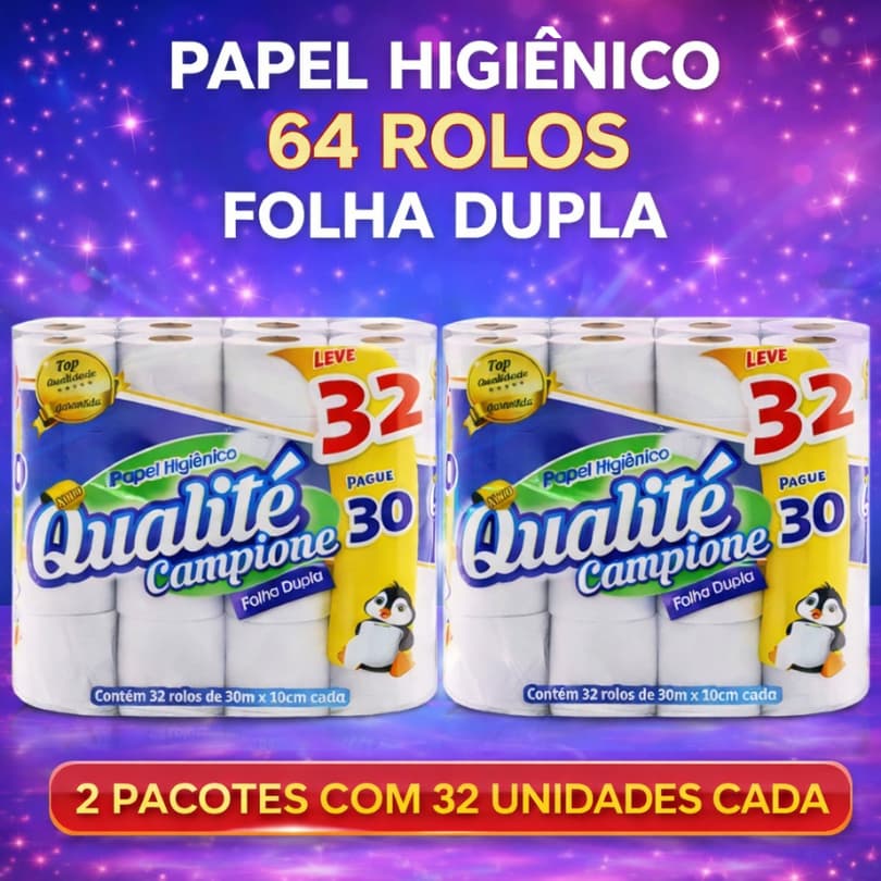 Kit 64 Rolos Papel Higiênico Folha Dupla Qualité Campione
