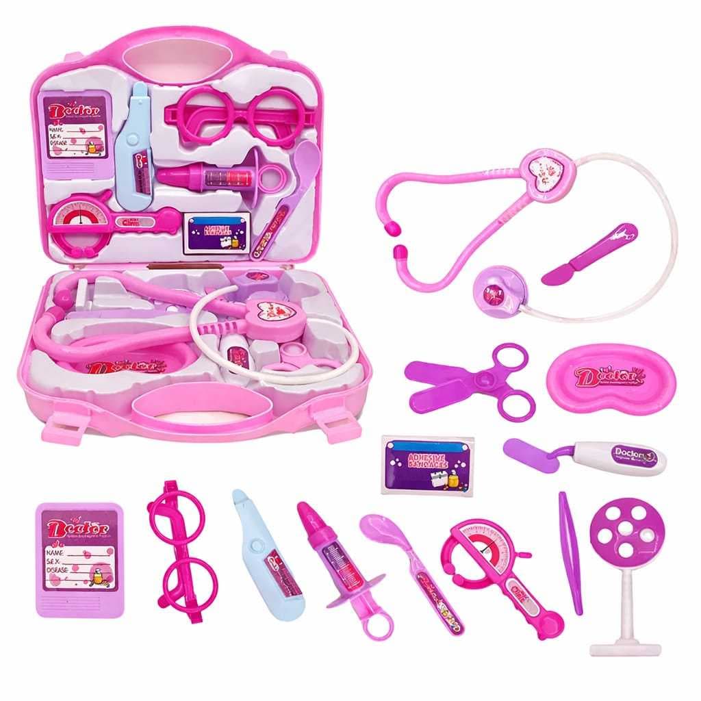 Kit Maleta Médica  Infantil Rosa Small Doctor Educativo Divertido Mini Doutora Brinquedo Criança Presente Menina 14 Peça