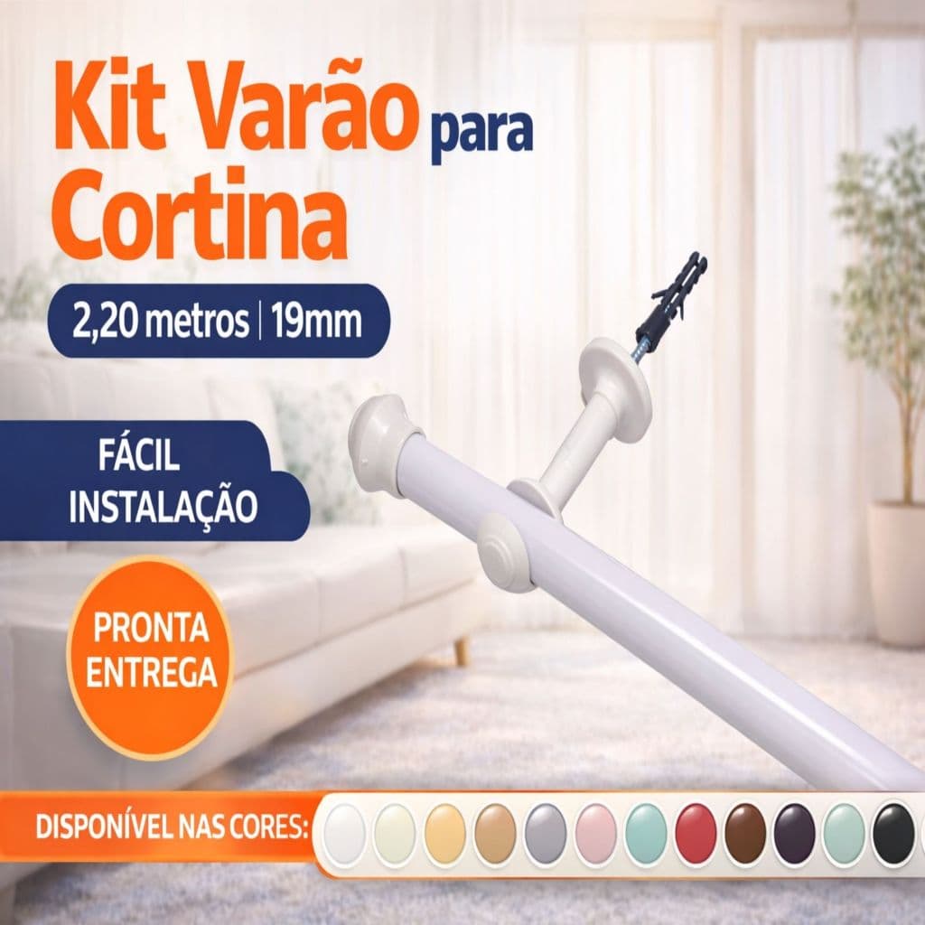 Varão para cortina 2,20mtrs 19mm simples