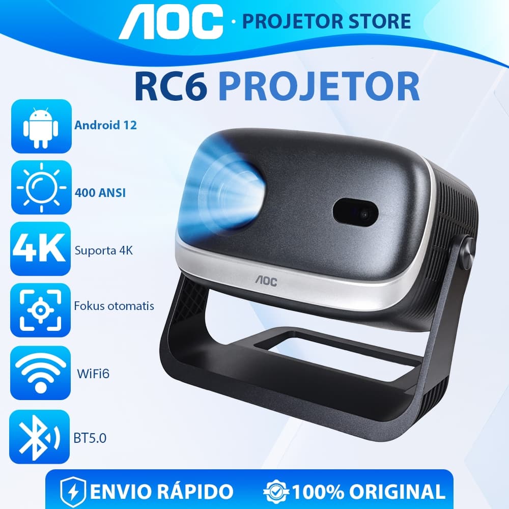 AOC  Projetor Portatil Android 12 Projetor 4k Wi-Fi Bluetooth Foco Automático Home Theater