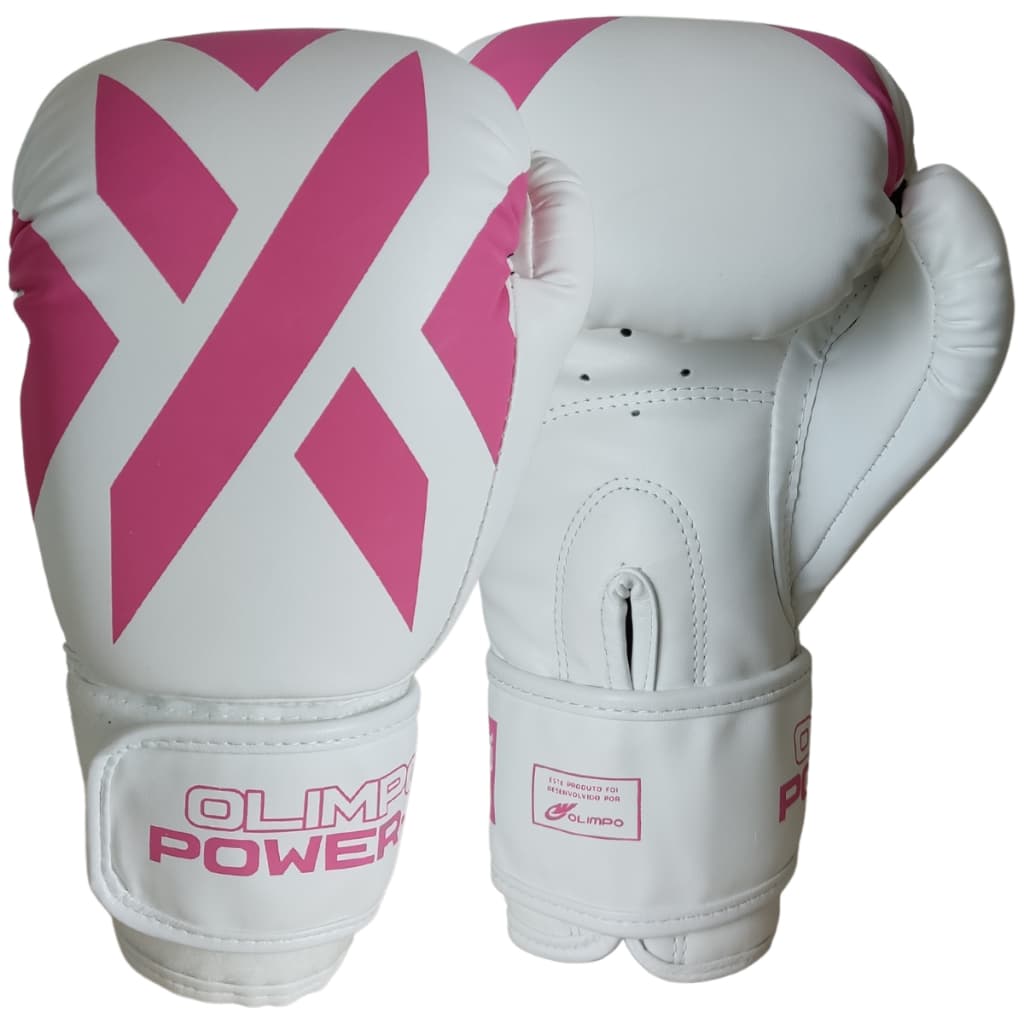 Luva De Boxe Kickboxing Muay Thai Power-X 12oz - Olimpo Esportes Branco Rosa