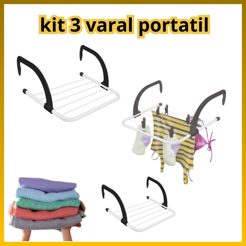 KIT 1/2/3 Varal Portátil Para Apartamento Secador De Roupas Prático e Retrátil Para Janela e Parede