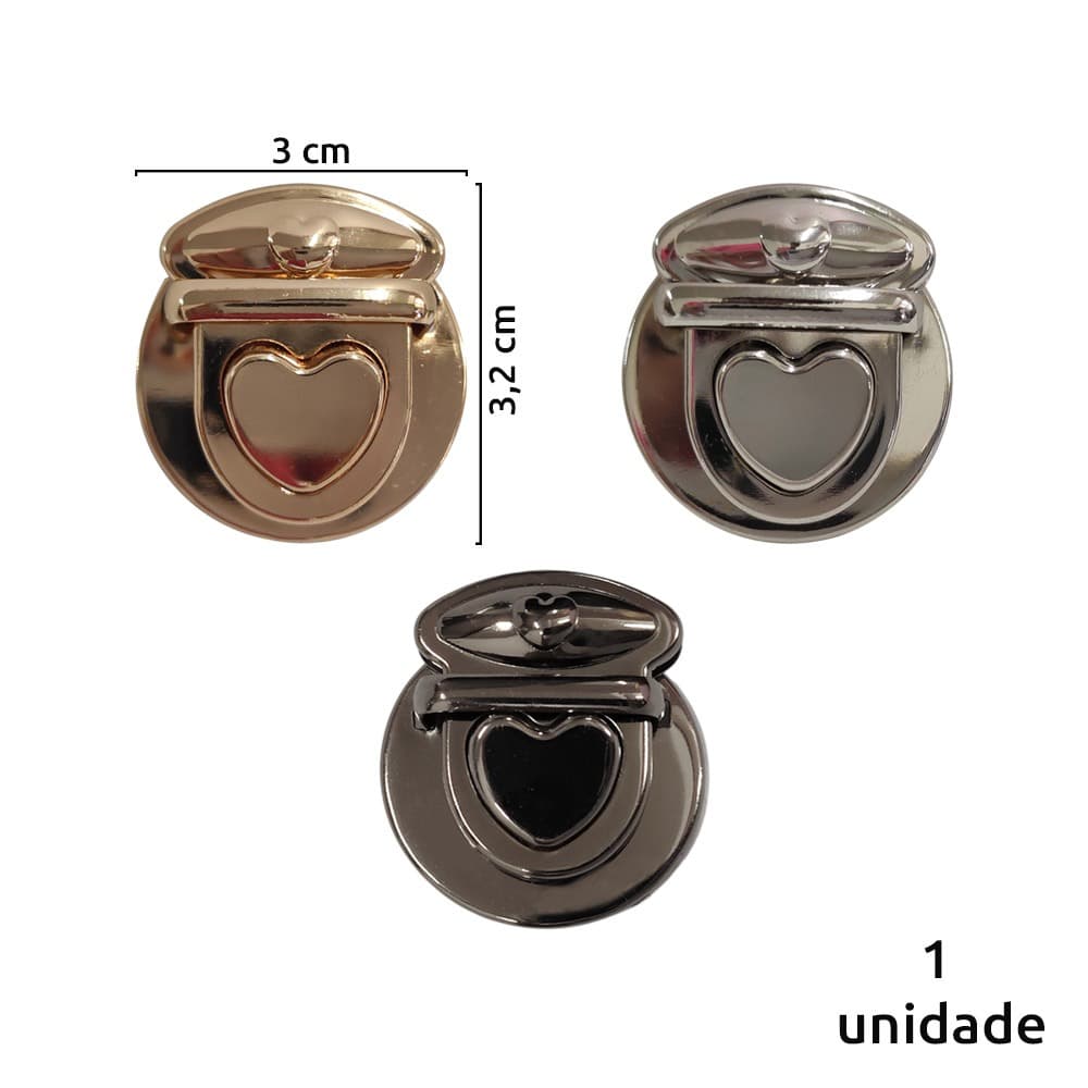 Fecho para bolsa pequeno com encaixe coração 3,2x3cm HYSK119 com 1 unidade