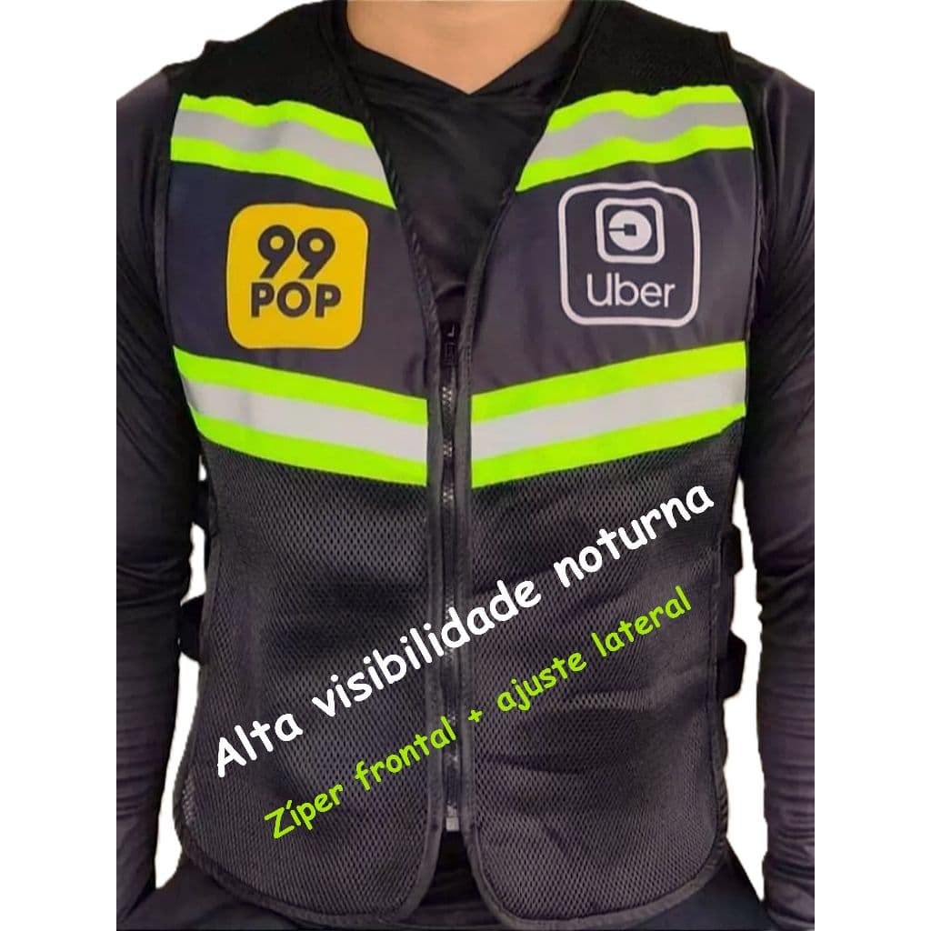 Colete Refletivo Uber Moto 99 Pop Motoboy Mototáxi com Zíper Alta Visibilidade