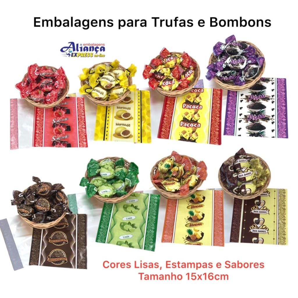 100 Embalagens para Trufas e Bombons 15x16cm Aliança Embalagens