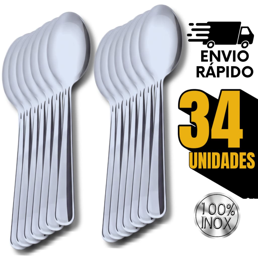 Kit 34 Colher de Mesa Inox Sopa Sobremesa Refeições Geral Casa Cozinha Bares Talheres Colheres