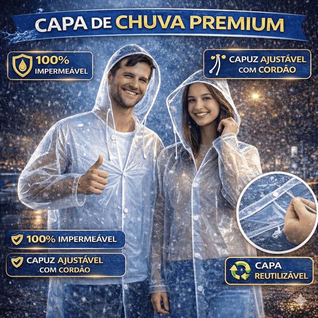 Capa De Chuva Com Gabardina Grossa e Comprida Transparente Reforçada Reutilizável Adulta e Infantil
