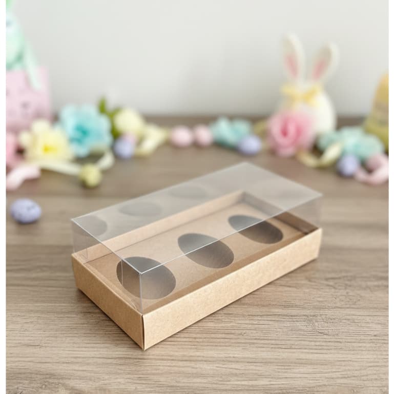 Embalagem para Ovo de Colher Triplo 50g em papel Kraft | Branco - 15,5x08x05cm - Pacote com 10 unidades