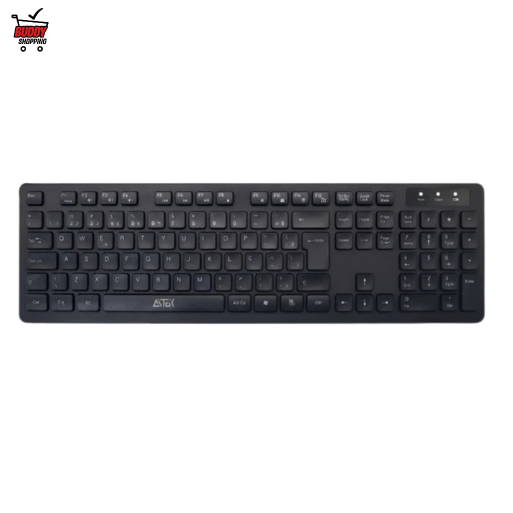 Teclado Sem Fio Aitek ATE-W11 ABNT2 2.4GHz Wireless Office PC Notebook Preto Branco