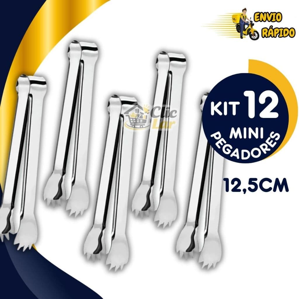 Kits 6, 10 ou 12 Mini Pegadores de Carne Pegador de Gelo Pegador de Frios Aço Inox  Bares Bartender Jogo 1 Duzia 12,5cm