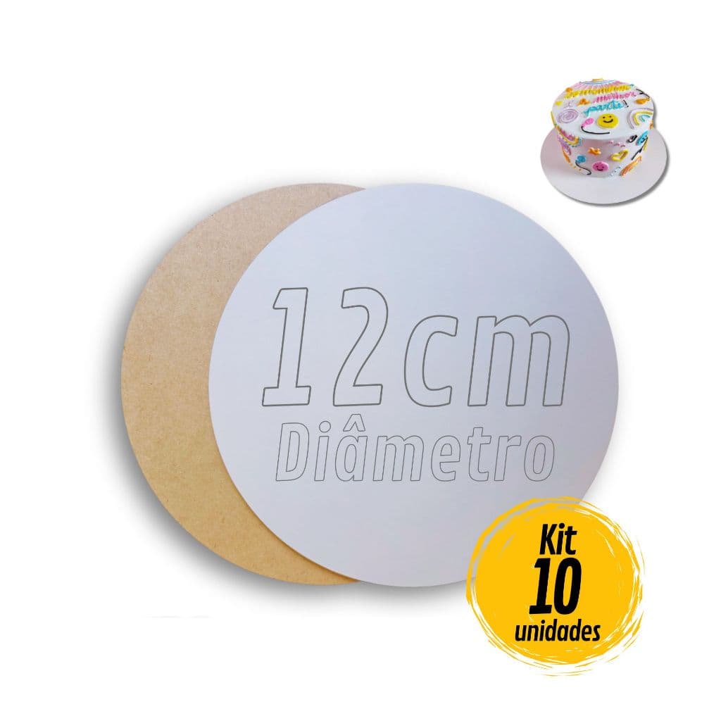 Kit 10 Cake Board 12cm Tabuleiro Bolo Em Mdf 3mm Redondo