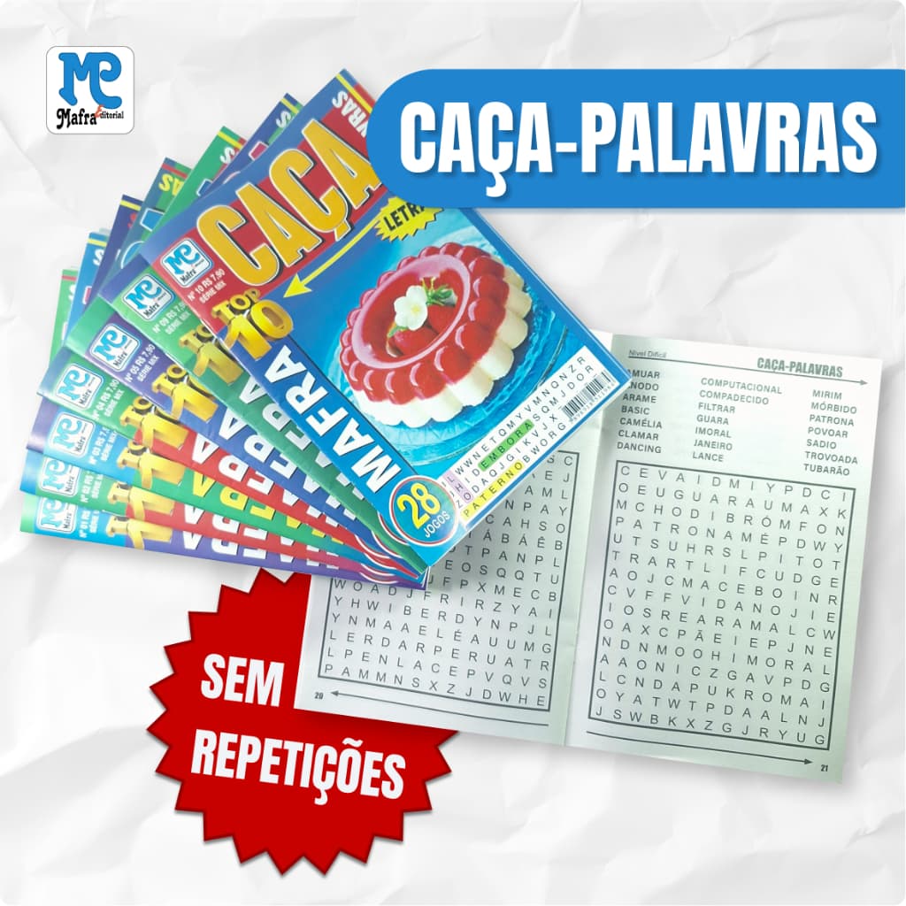 Livros Caça-Palavras Passatempo - Kits de 10 até 50 unidades - Sem Repetição