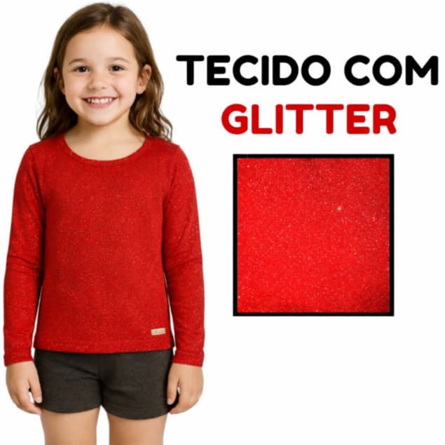 Blusa Com Brilho Manga Longa Infantil Menina 100% Algodão Do 1 Ao 16