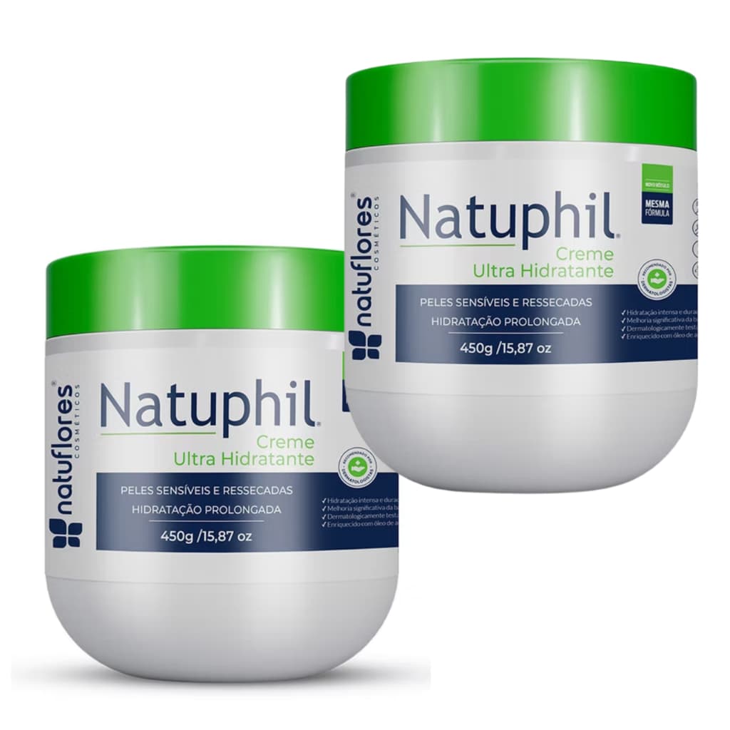 Creme Ultra Hidratante Hipoalergênico  Corpo Natuphil Vegano sem Parabenos Natuflores 450g Peles Extre Seca