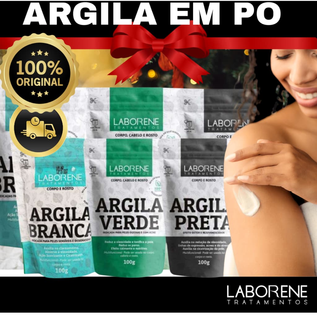 Argila em Pó Para Rosto, Corpo e Cabelo 100g - 300g LABORENE