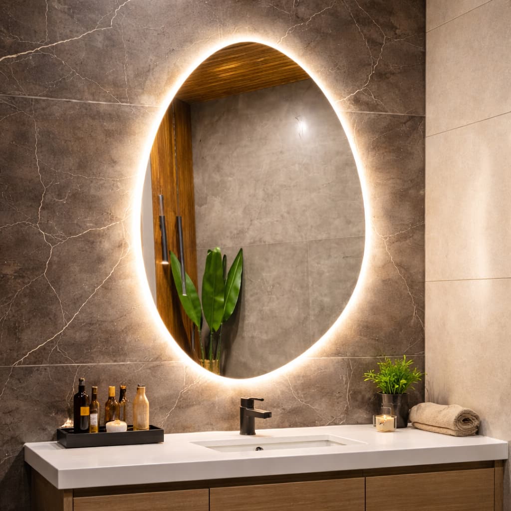 Espelho Led Orgânico Com Luz de Parede Decorativo grande com suporte fonte bateria quarto banheiro