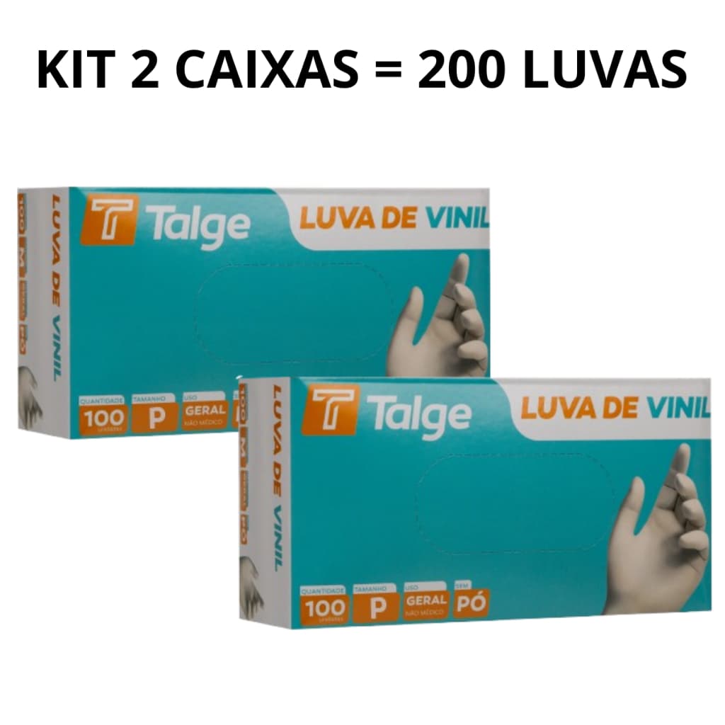 Kit 02 Caixas de Luva Vinil Com Pó e Sem Pó Descartável Tamanho P M G 200 Unidades
