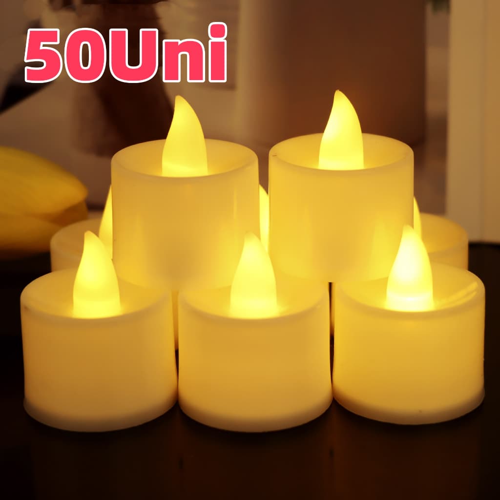 50 Kit Lindas Velas Decorativas De Led EletrôNicas Amarelas Para Festa Velas e Castiçais Decoração