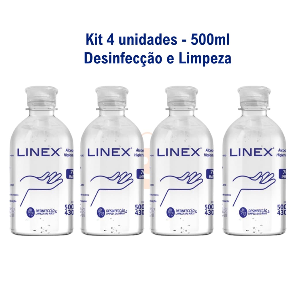 Kit 4 Álcool Gel 70 500ml Linex