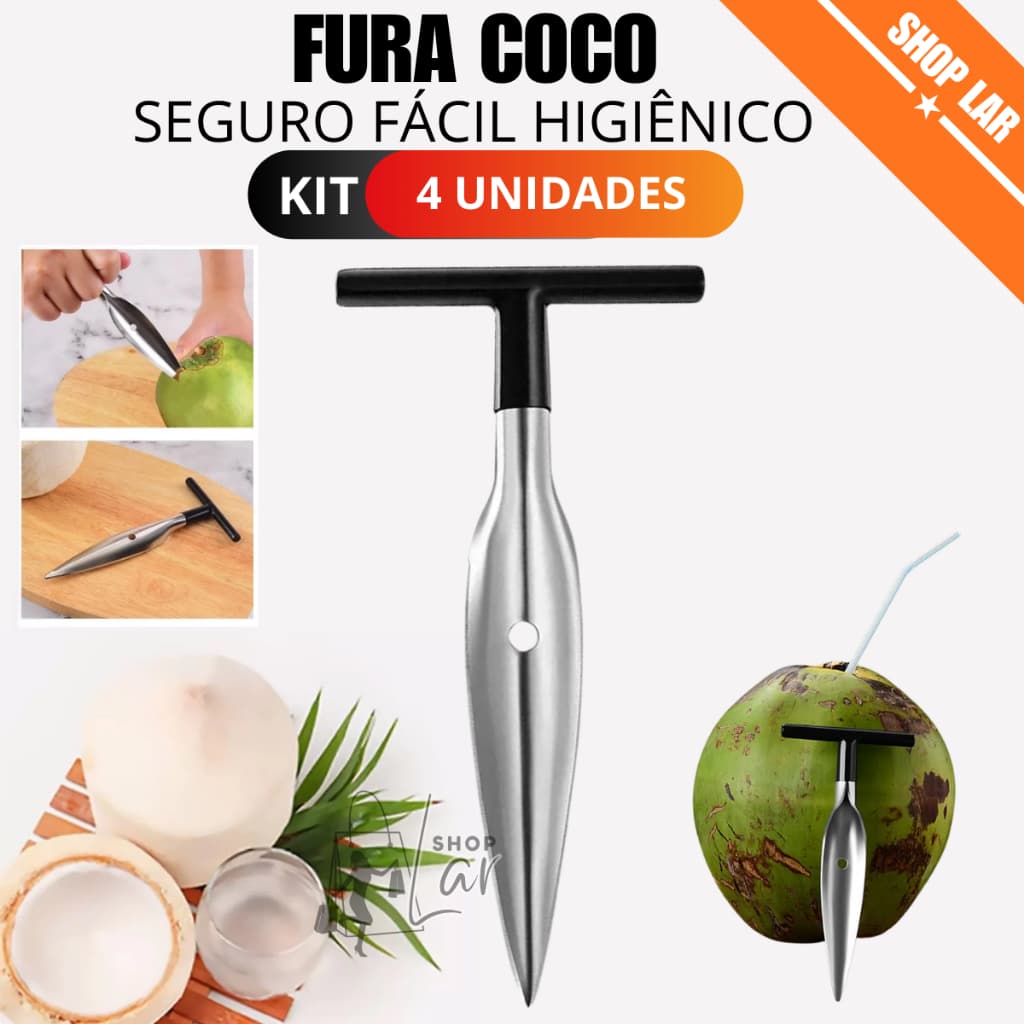 Furador de Coco Inox Afiado Aço Inox Premium Cabo Emborrachado