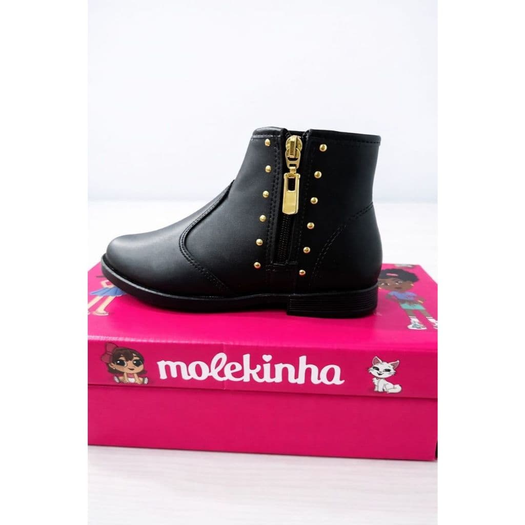 BOTA COTURNO MOLEKINHA INFANTIL CANO BAIXO ZIPER NAPA BERLIM PRETA