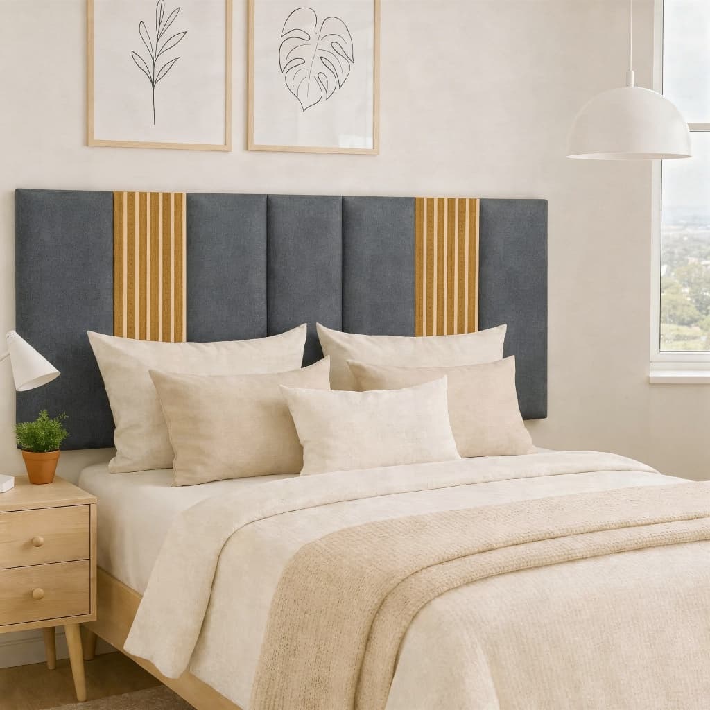 Kit 7 até 12 Cabeceira de Cama Casal 45x20cm + Painel Ripado Autocolante 45x11cm Cabeceira Casal