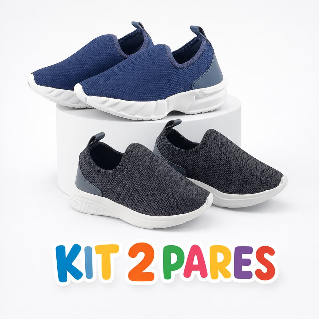 Kit 2 Pares Tênis Calce Fácil Infantil Confortável e leve, Menino e Menina