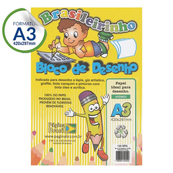 Bloco de Desenho A3 180g Branco 20fls Brasileirinho