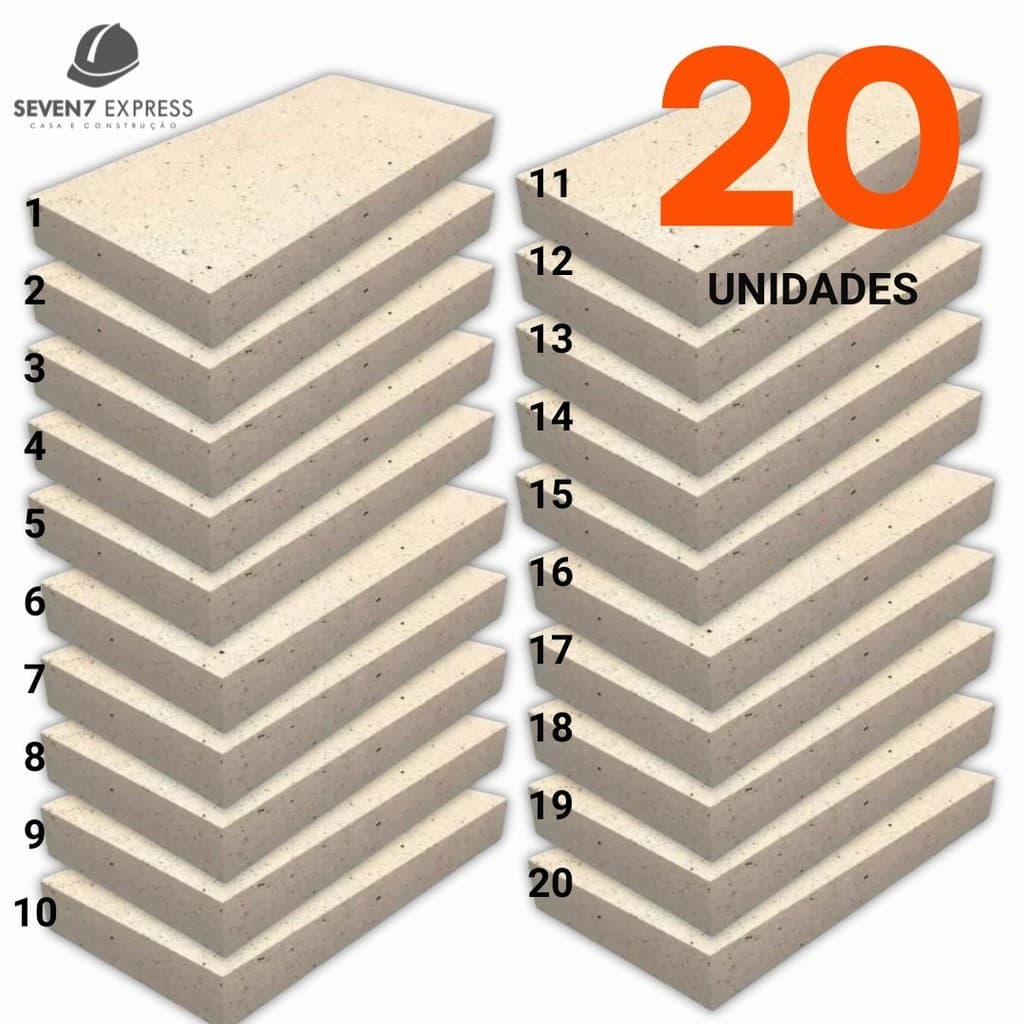 KIT COM 20 UNIDADES PLAQUETA REFRATARIA 22MM TIJOLO PARA ALTA TEMPERATURA - CHURRASQUEIRA, FORNO E FOGÃO A LENHA