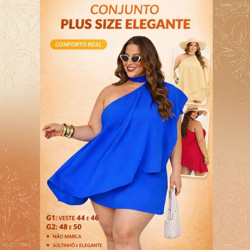 Conjunto Plus Size Feminino Short Saia em Dunna Leve Soltinho Verão 2026