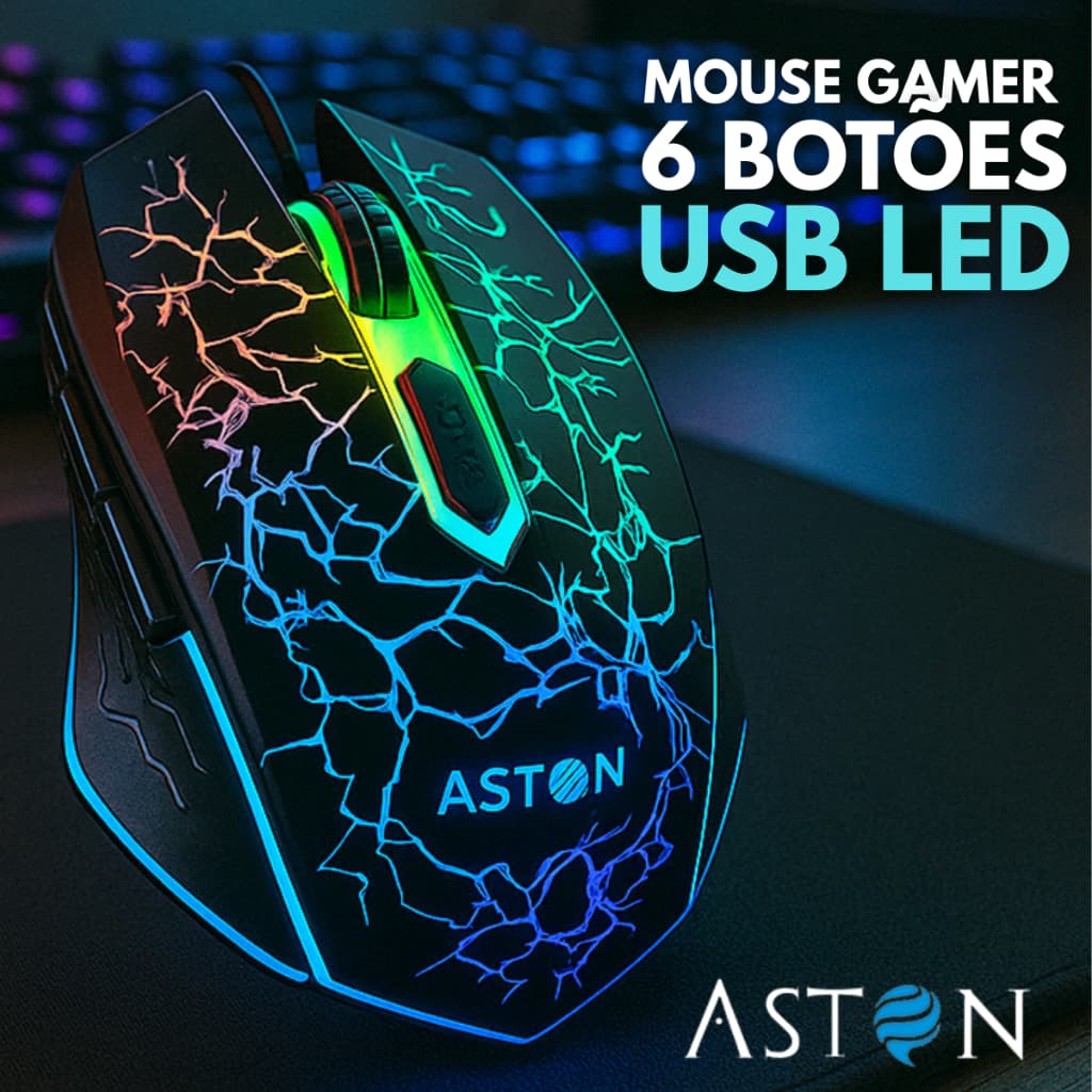 Mouse Gamer LED com fio 2400DPI para Jogos 6 Botões