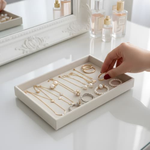 Bandeja Organizador Porta Jóias com Veludo Divisória Anel + Nichos