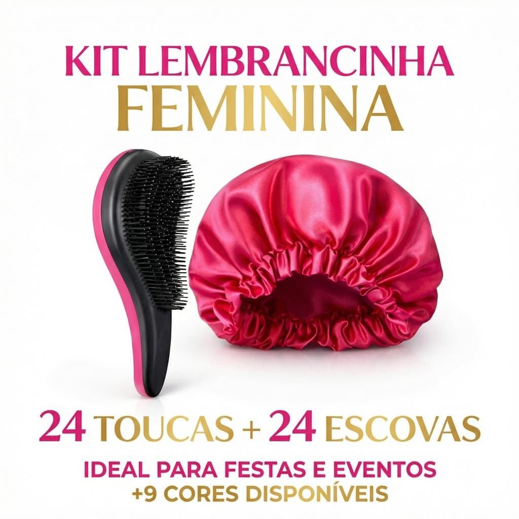 Kit 6/12/18/24 Touca de Cetim + Escova Mágica Desembaraçadora | Cores Unicas
