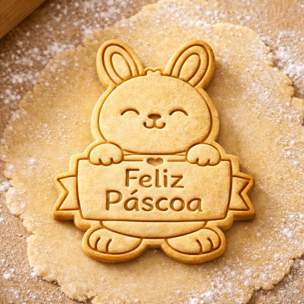 Cortador de Biscoito Páscoa Coelhinho Placa Feliz Páscoa 6-7cm Para Bolacha Pasta Americana Massinha