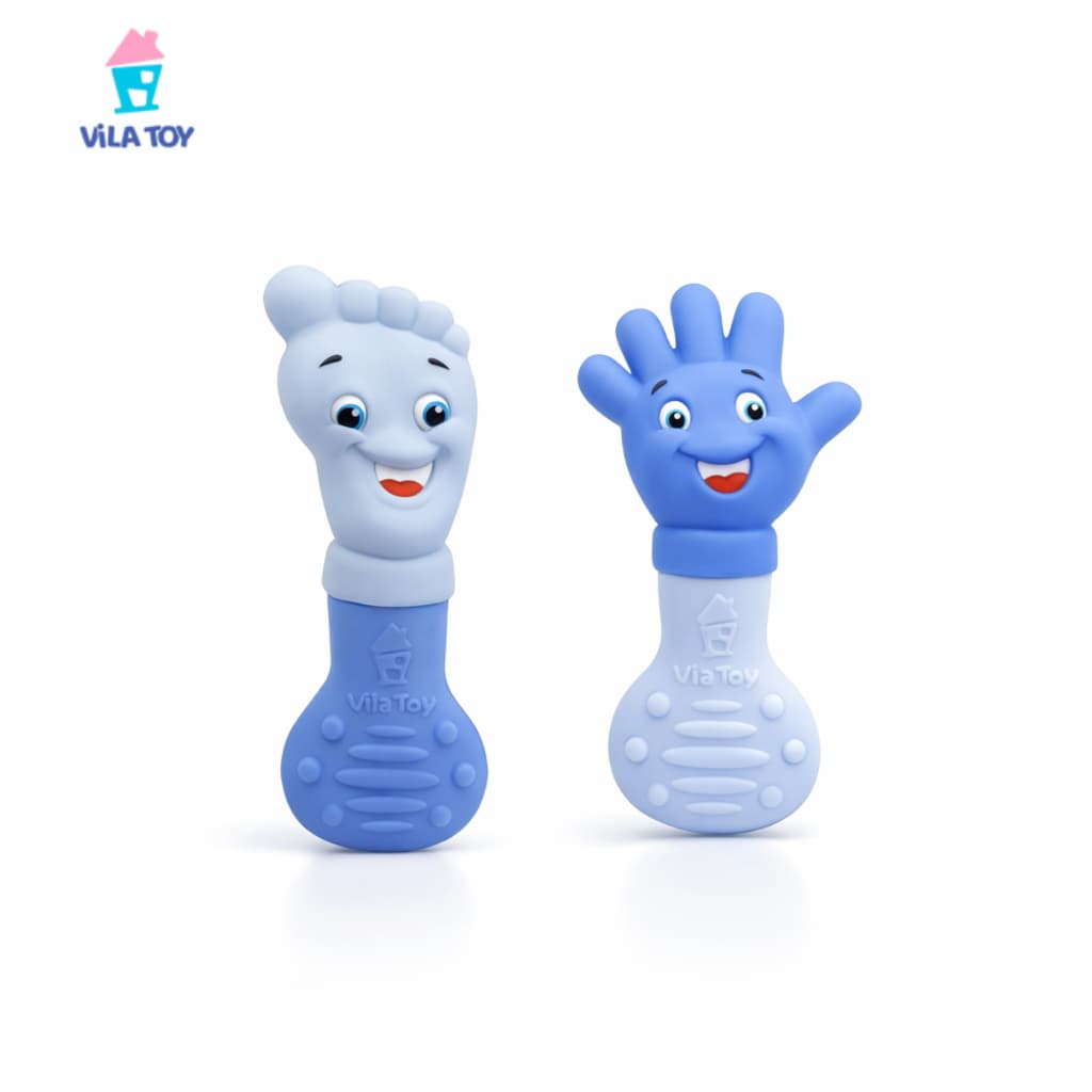 Mordedor para Bebê | Kit Mãozinha e Pezinho Azul | Silicone Macio