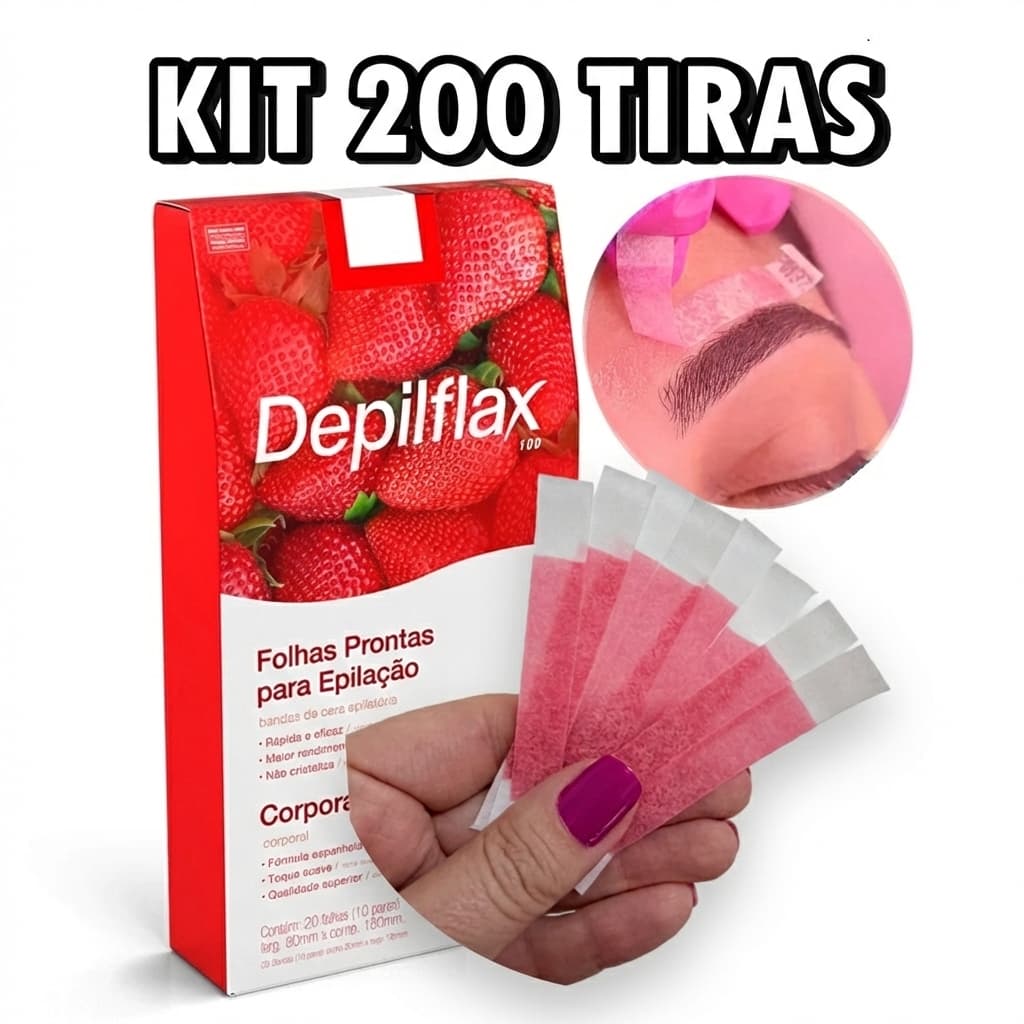 200 Tiras de Cera para Sobrancelhas e Buço Depilflax | Depilação Rápida e Precisa | Frete Grátis