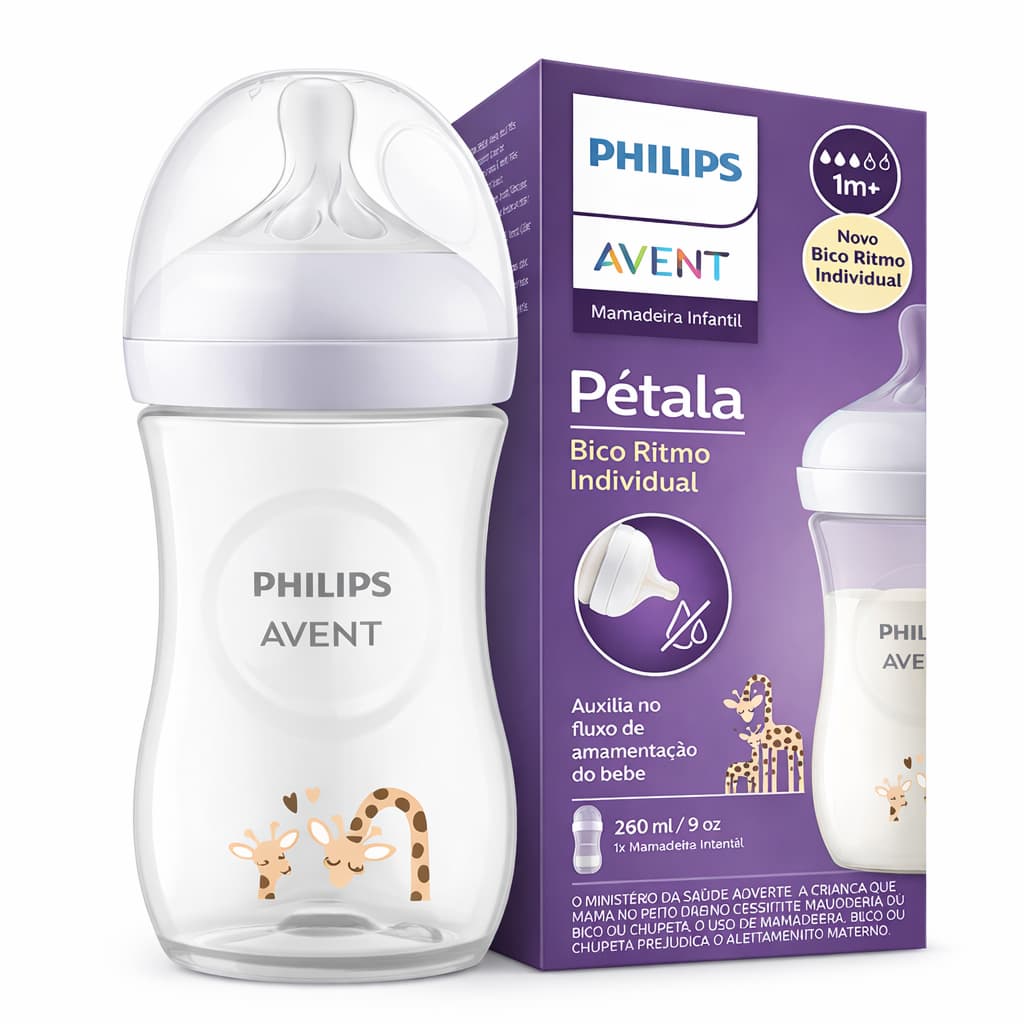 Mamadeira Pétala Avent 3.0 Decorada 260ml 3-6 meses Girafa Philips Avent