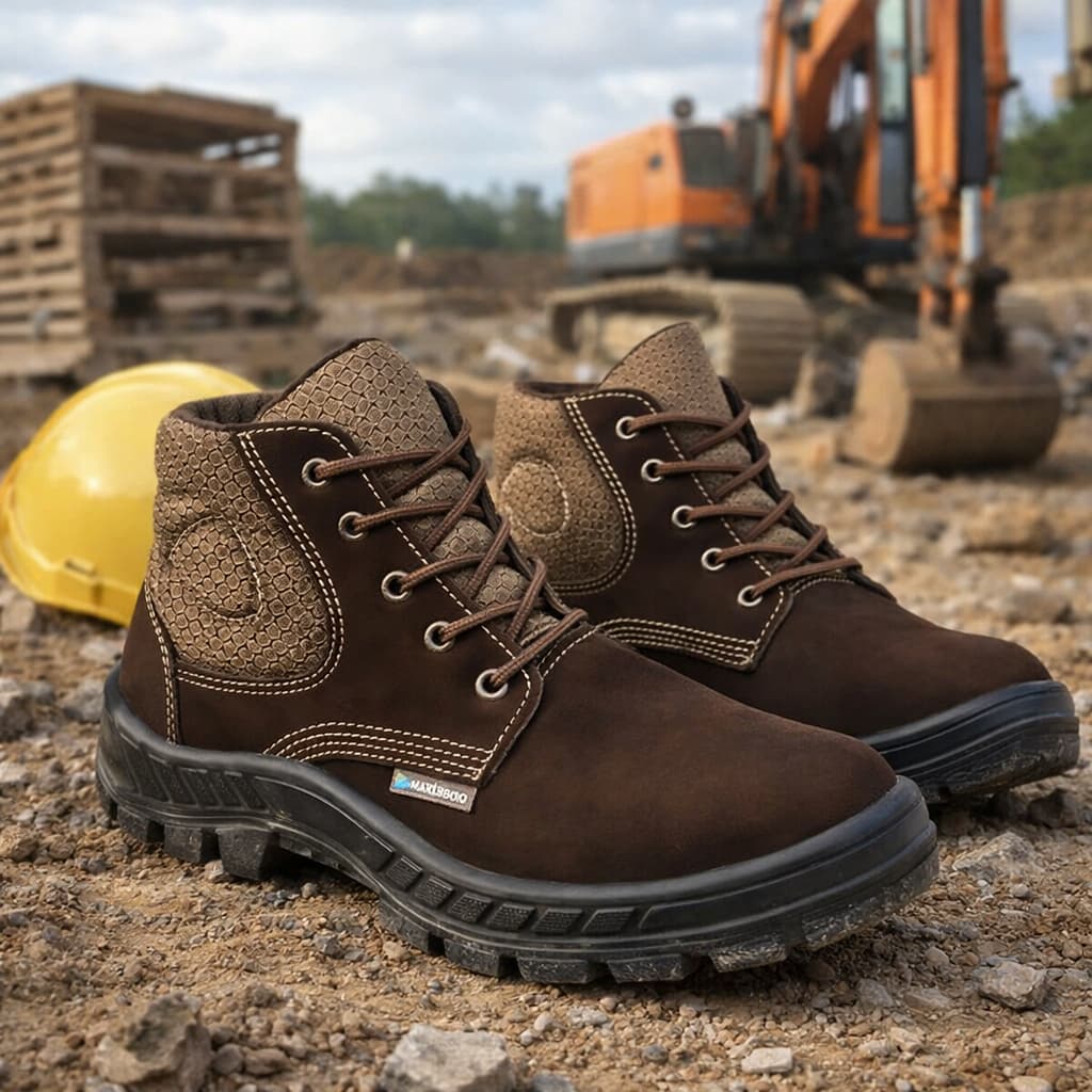Botina 50b26 Marluvas Marrom Nobuck Bota com Bico de PVC Cadarço Segurança Mecânicas Motoboys Nubuck Camurça Coturno Epi
