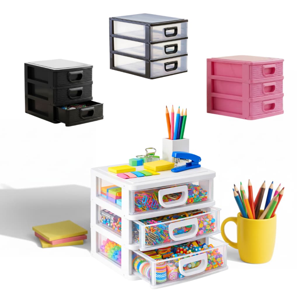 Gaveteiro Organizador de Mesa 3 Gavetas p/ Casa, Escritório, Material de Costura, Porta Joias