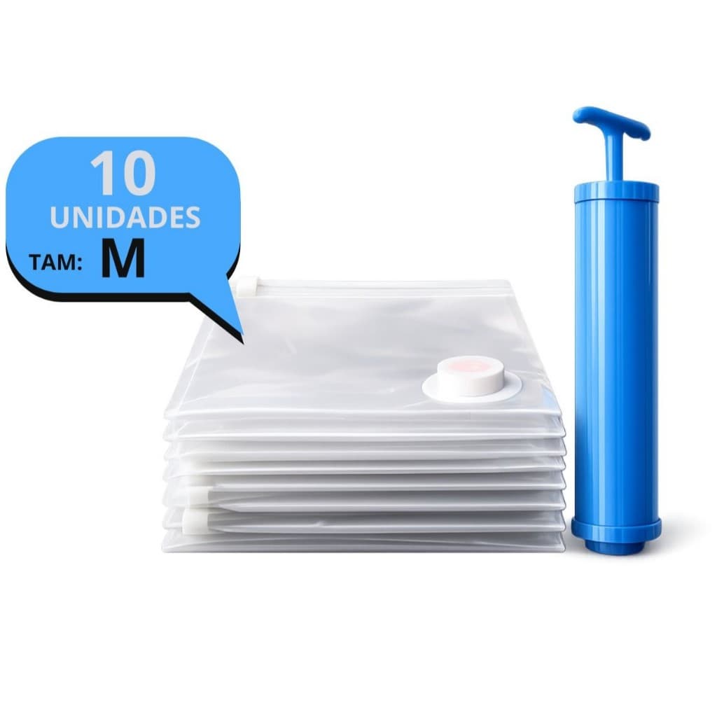 Kit Saco Vácuo Com Bomba Organizador 60x80 10 Unidades Viagem Guarda Roupa Edredom Cobertor
