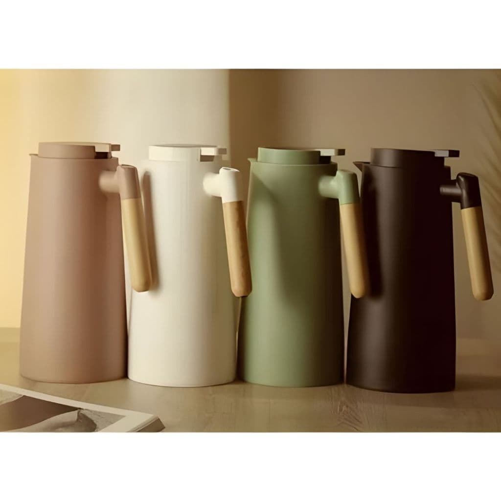 Garrafa Térmica Nórdica Inox 1L a Vácuo Hermética para Café Chá Água Quente Cabo Madeira (Sortido)