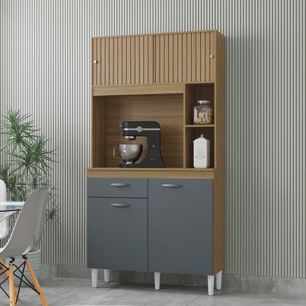 Armário Paneleiro de Cozinha Completo Com Portas E Gaveta Organizador Casa Multiuso Duda 172x90x35cm
