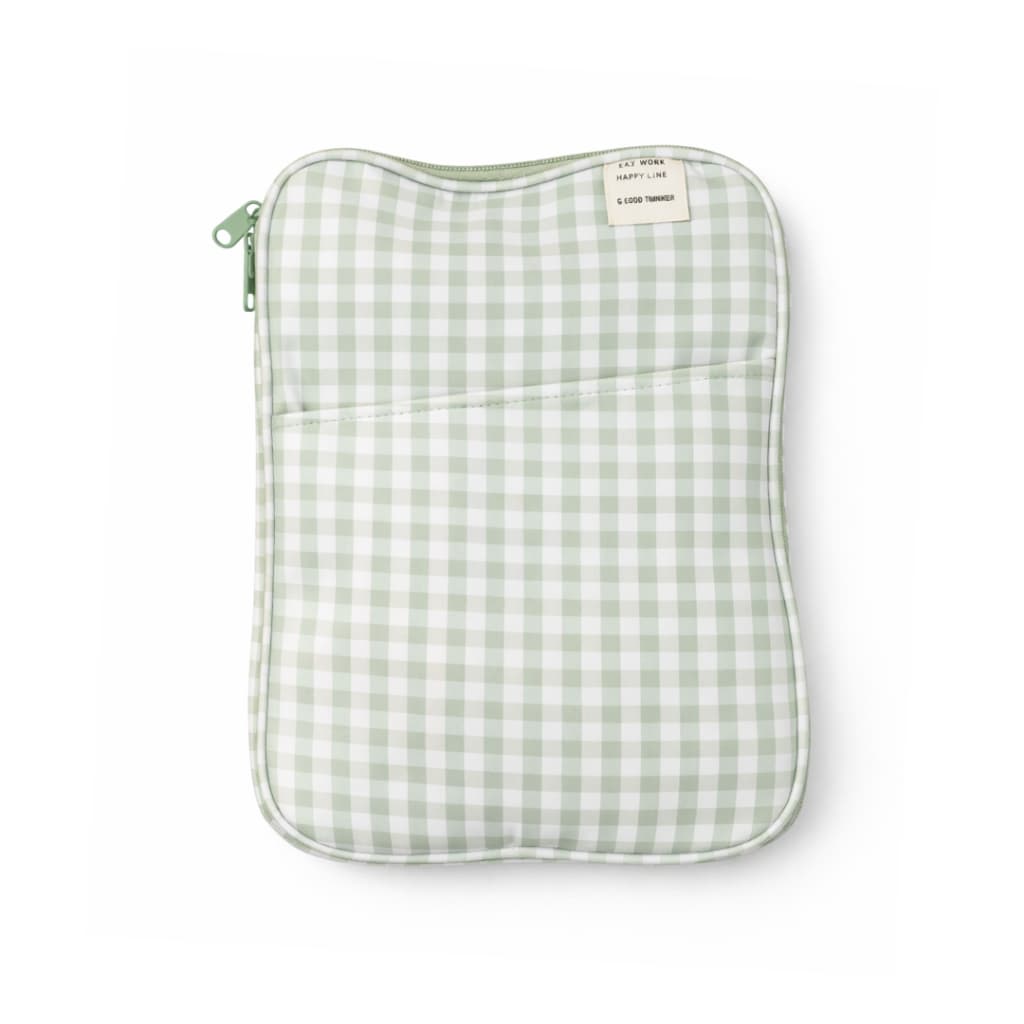 Porta Tablet Estofado Verde Xadrez Acolchoada com Zíper Bolsa Usado Brechó Bazar