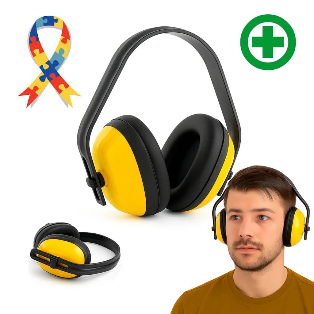 Abafador de Ruídos Tipo Concha Protetor Auditivo Autismo Segurança EPI Confortável Profissional