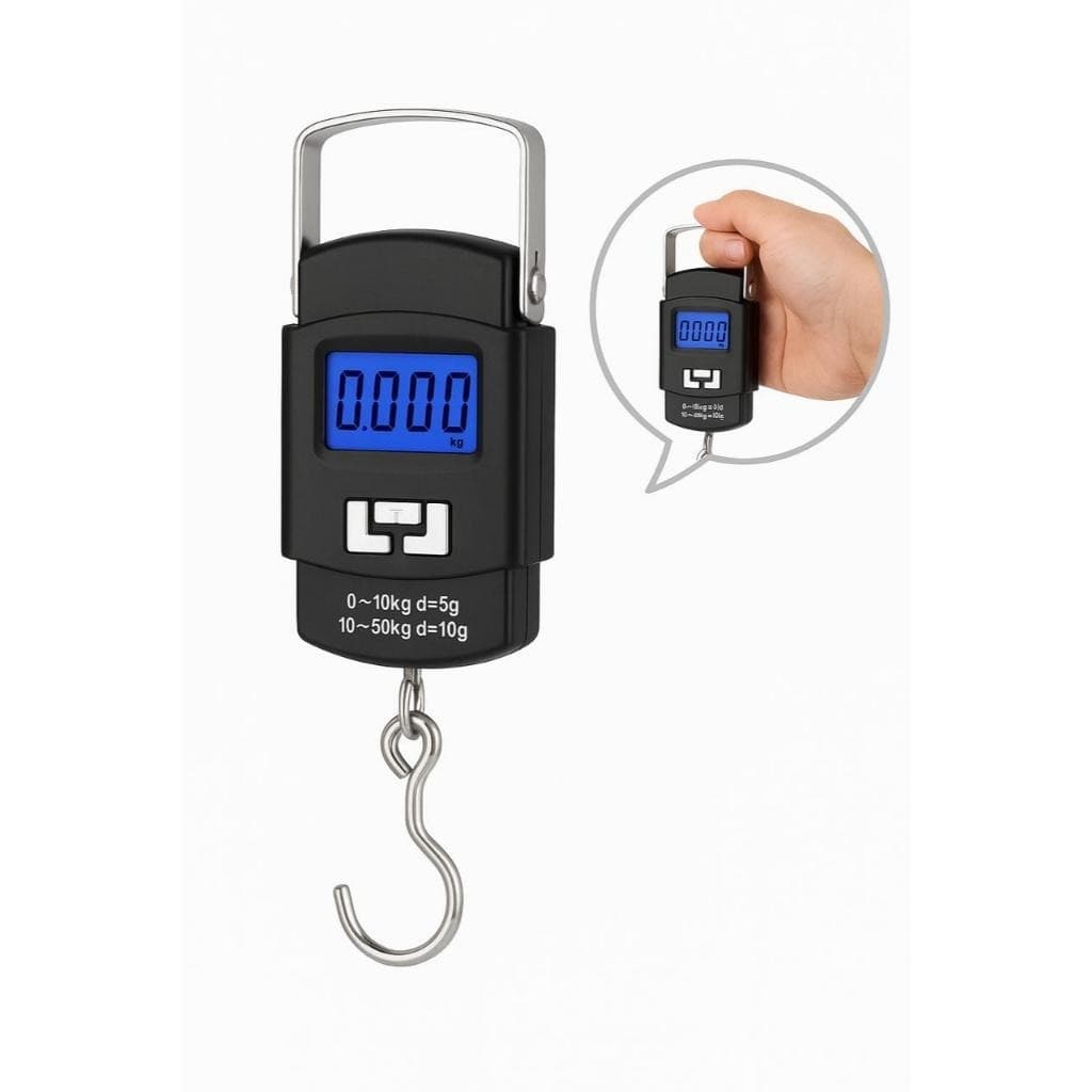 Balança Digital Portátil até 50kg com Gancho em Aço e Display LCD – Ideal para Viagens e Pesagens